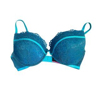 3/$25 La Senza Turquoise Lace Obsession Plunge PushUp Bra 34DD Adjustable Padded